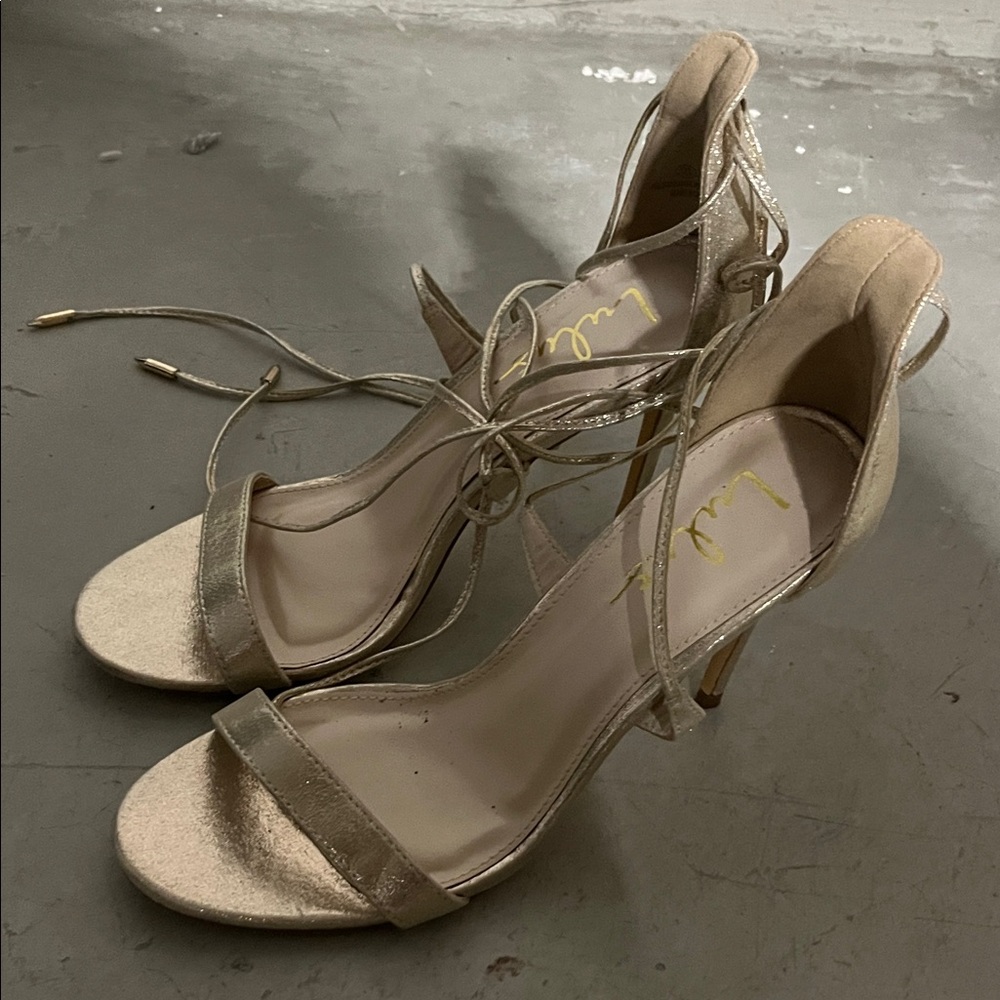 Lulu's Gold Lace-Up Heels